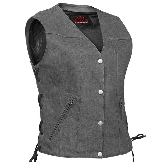 Women's Rough Rub-Off Raw Finish Broken Gray Denim Vest